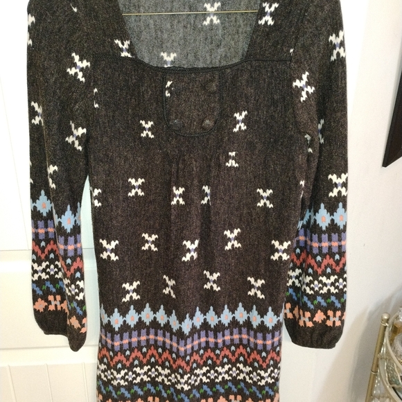 Hazel Anthropology Gray Pattern Sweater Dress Size Small - Picture 1 of 8